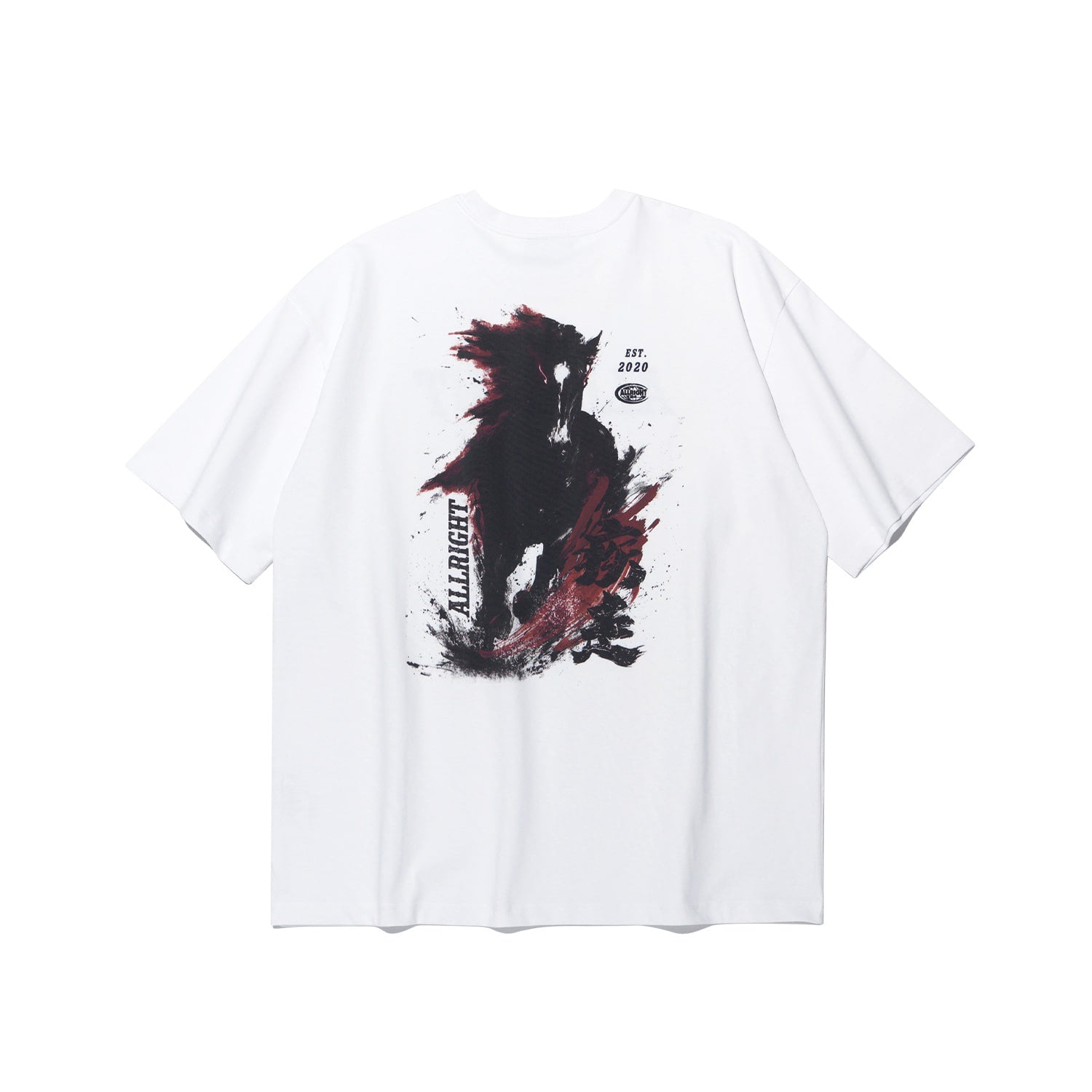 เสื้อยืด ALLRIGHT ทรงโอเวอร์ไซส์ลายม้า (สีขาว)