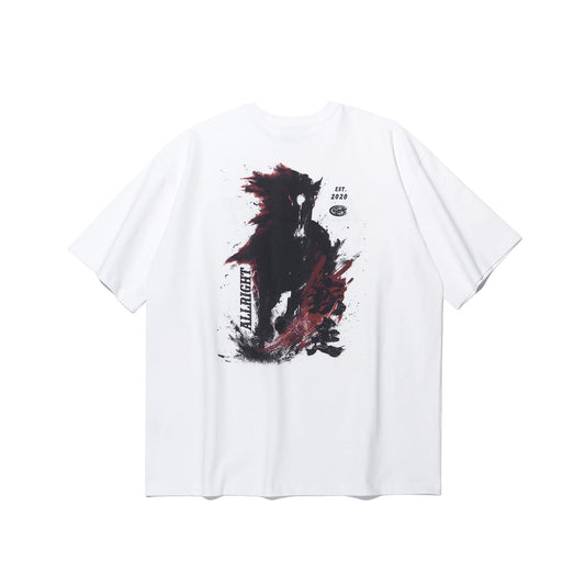 เสื้อยืด ALLRIGHT ทรงโอเวอร์ไซส์ลายม้า (สีขาว)