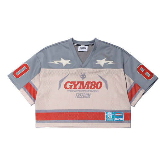 GYM80 เสื้อเจอร์ซีย์รักบี้ครอปย้อนยุคสำหรับผู้หญิง (สีเบจ)