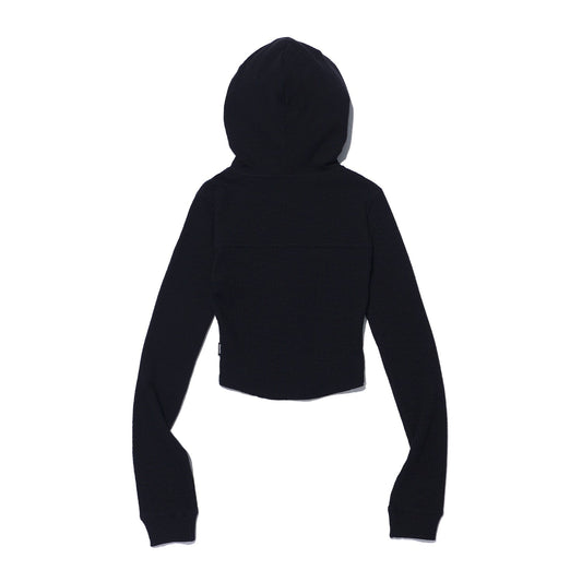 เสื้อฮู้ดซิปสองทางลายร่องเล็ก (สีดำ)