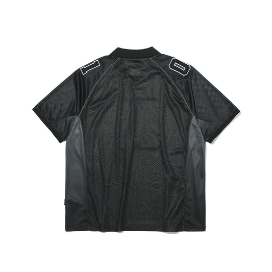 เสื้อยืดคอกลมผ้าตาข่ายเส้นคอนทัวร์ (สีดำ)