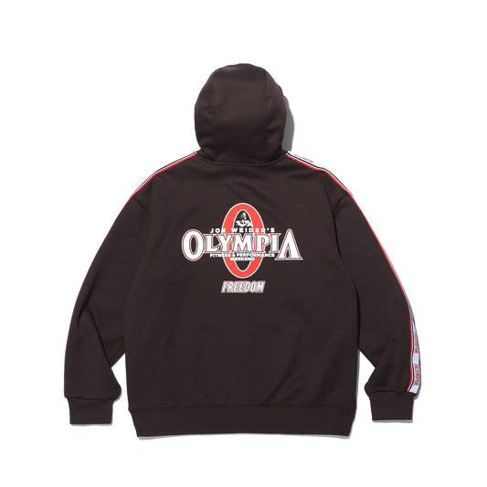 เสื้อฮู้ดซิปปักนูน Olympia Lettering Mesh (สีน้ำตาล)
