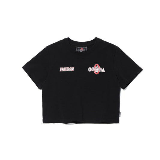 เสื้อครอปโอลิมเปียโลโก้เล็กสำหรับผู้หญิง (สีดำ)