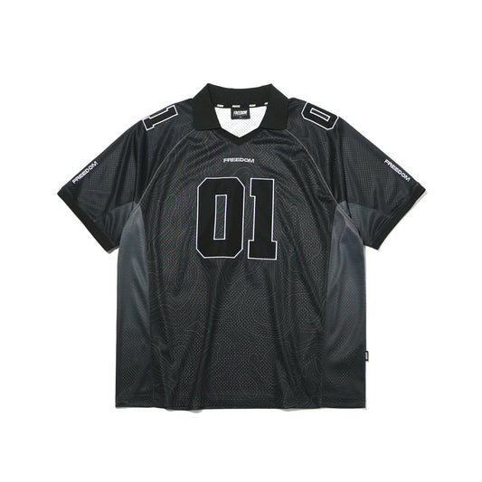 เสื้อยืดคอกลมผ้าตาข่ายเส้นคอนทัวร์ (สีดำ)