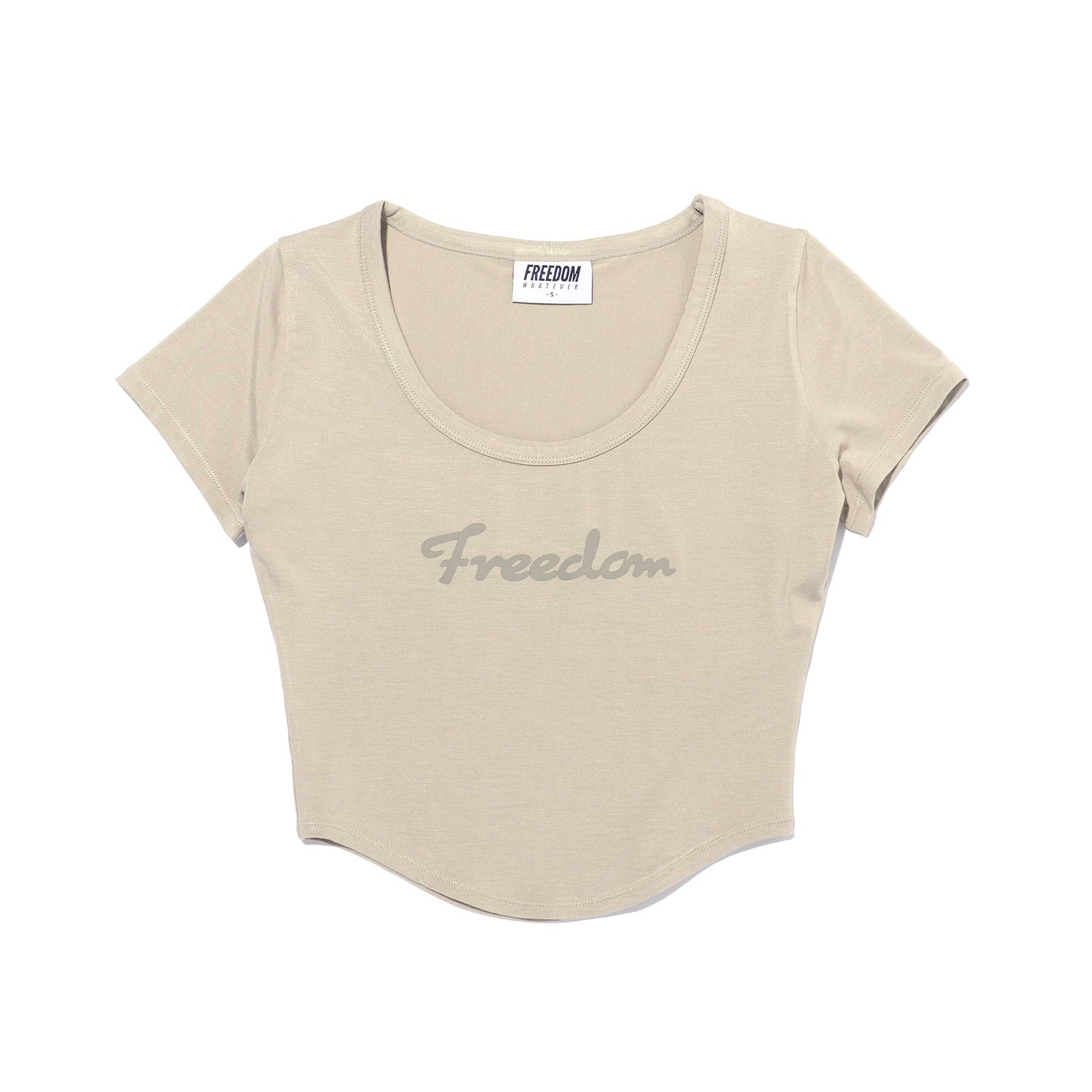 เสื้อครอปแขนสั้นคอกลมทรง U-modal (สี Sand Beige)