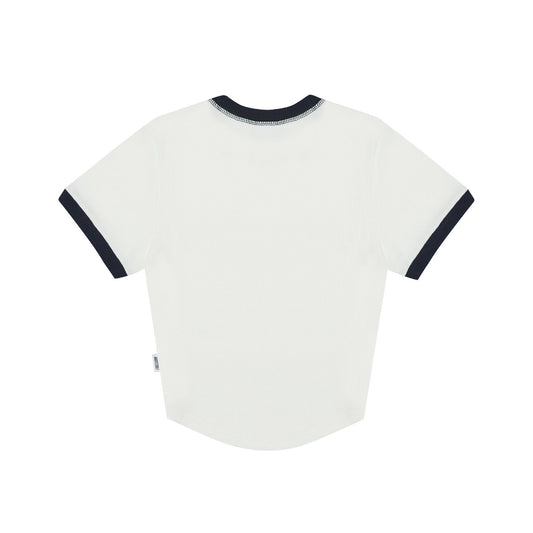 เสื้อยืดครอป Waffle Ringer สำหรับผู้หญิง (สีขาว)