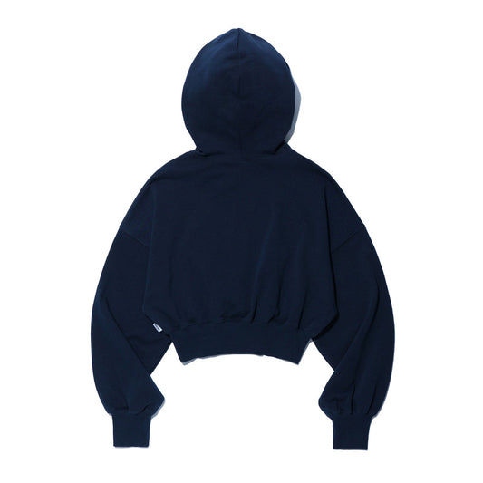 เสื้อฮู้ดดี้ครอป ลายทาง โลโก้เล็ก สำหรับผู้หญิง (สีกรมท่า)