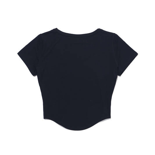 เสื้อครอปแขนสั้นคอตัวยูผ้าโมดัล (สีดำ)