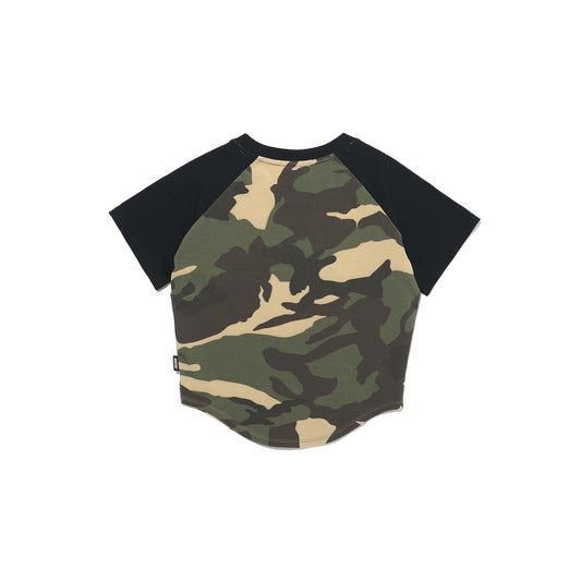 เสื้อยืดแขนสามส่วนลายพิมพ์โลโก้สำหรับผู้หญิง (ลายพรางดำ)