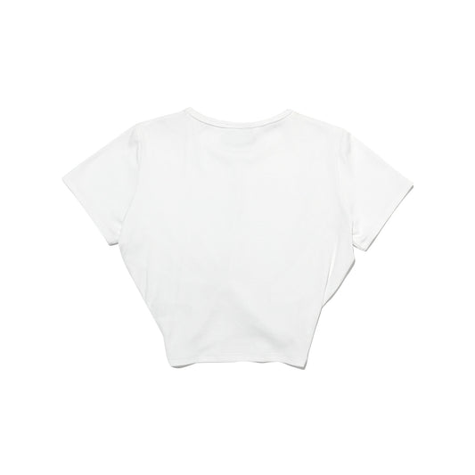 เสื้อครอปแขนสั้นผ้าถักลายริบนัว (สีขาว)