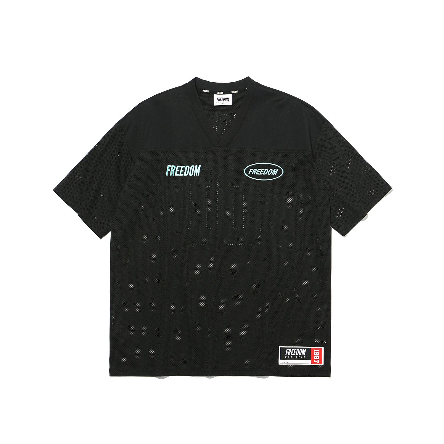 เสื้อรักบี้ตาข่ายระบายอากาศ รุ่นฟรีดอม (สีดำ/เขียวอมฟ้า)
