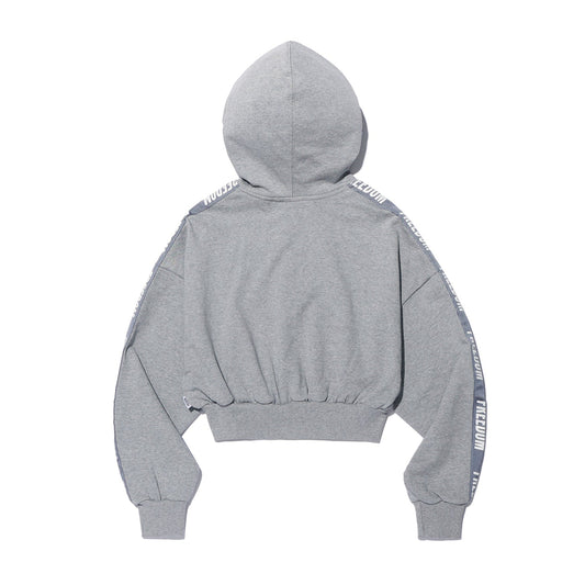 เสื้อฮู้ดดี้ครอปซิปหน้าปักอักษร Freedom สำหรับผู้หญิง (สีเทา)