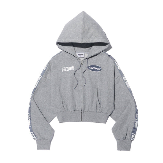 เสื้อฮู้ดดี้ครอปซิปหน้าปักอักษร Freedom สำหรับผู้หญิง (สีเทา)