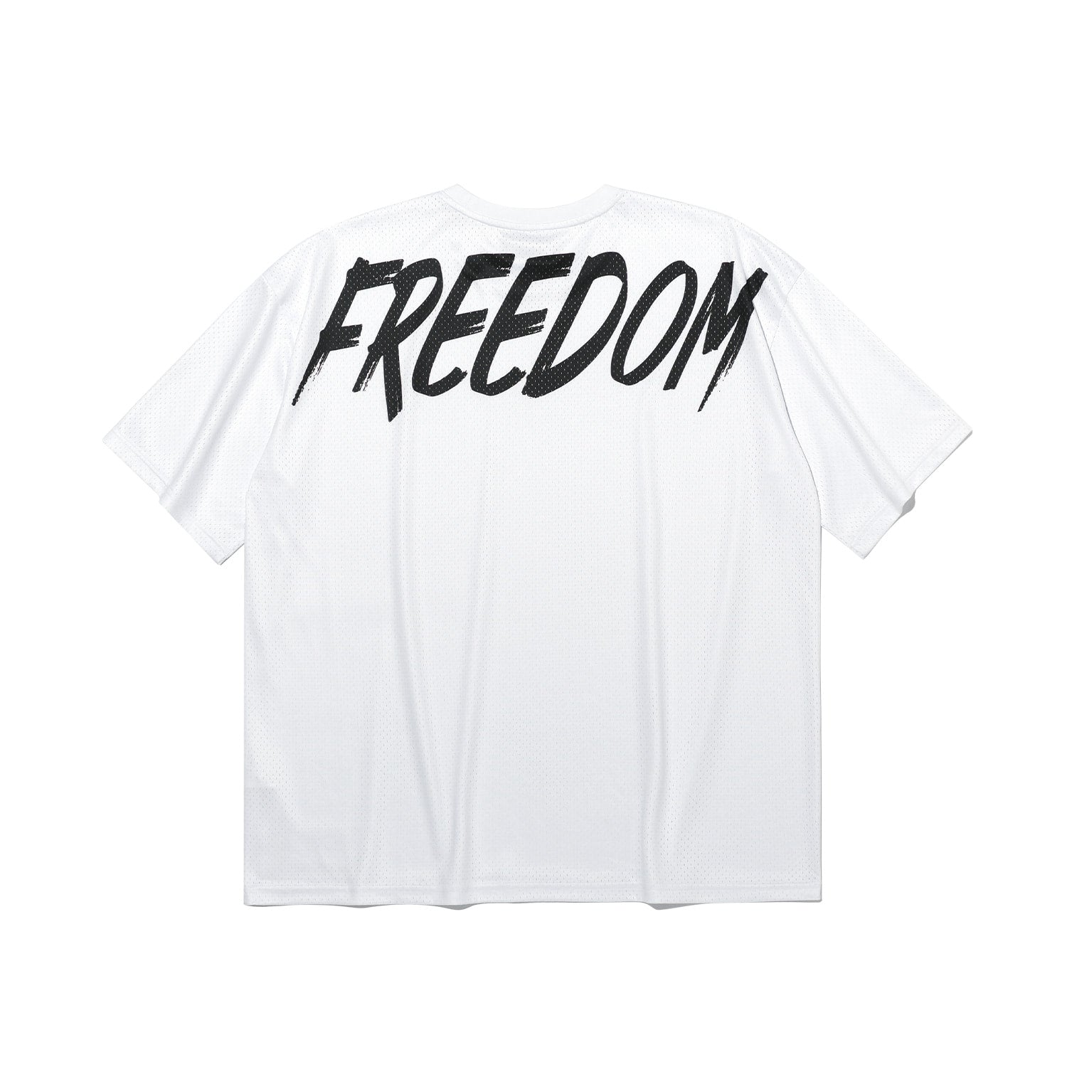 เสื้อยืดตาข่ายพิมพ์ลายด้านหลังขนาดโอเวอร์ไซส์ (สีขาว)