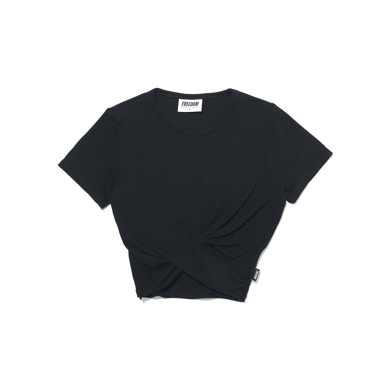 เสื้อครอปแขนสั้นผ้าลายทางบิดเกลียว (สีดำ)