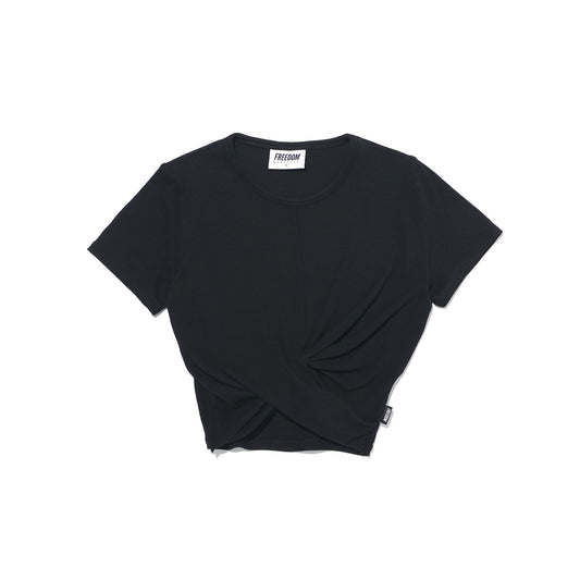 เสื้อครอปแขนสั้นผ้าลายทางบิดเกลียว (สีดำ)