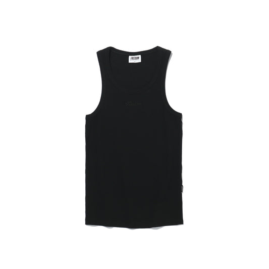 เสื้อกล้ามผ้าร่องลายตัวอักษรโลโก้ (สีดำ)