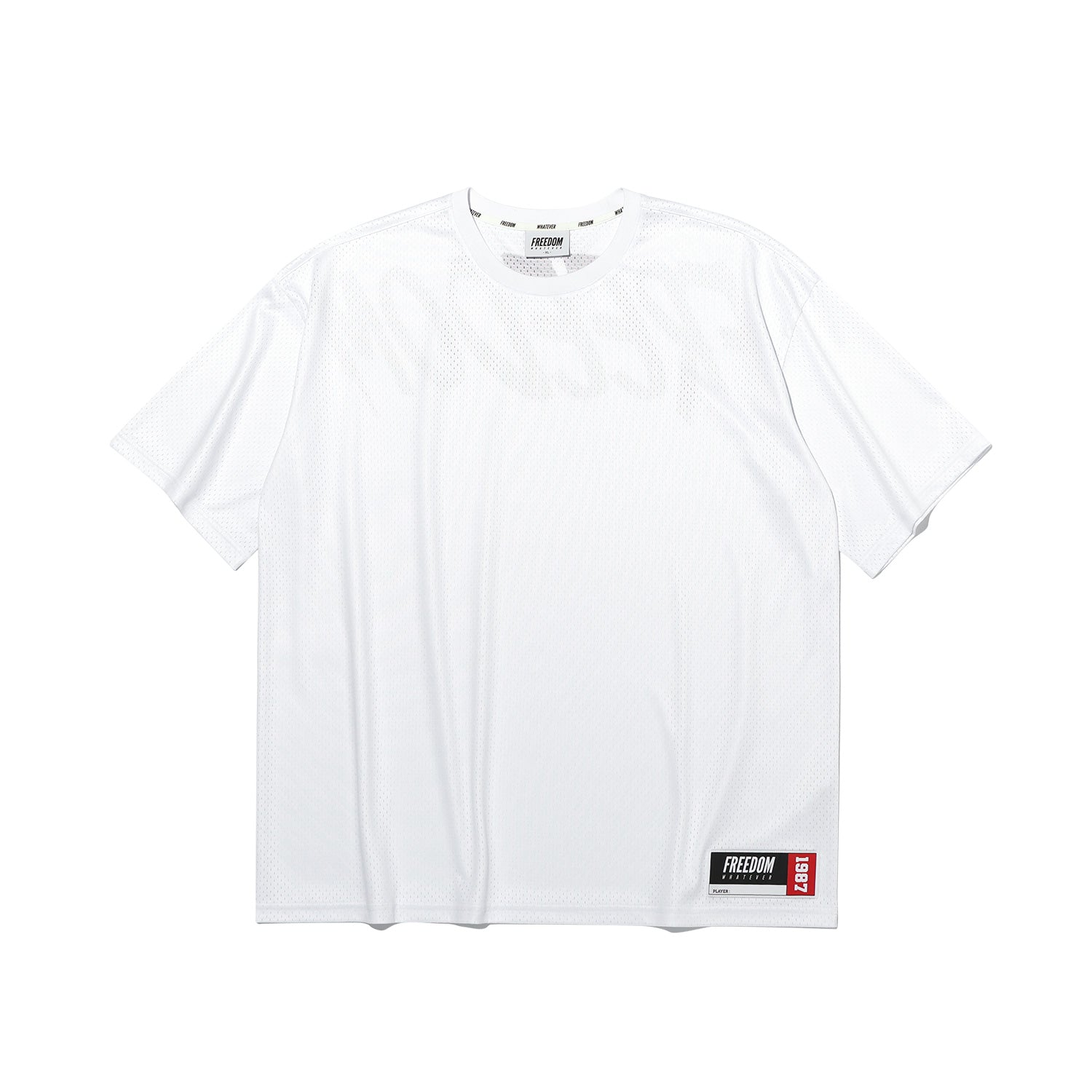 เสื้อยืดตาข่ายพิมพ์ลายด้านหลังขนาดโอเวอร์ไซส์ (สีขาว)