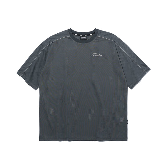 เสื้อยืดคอกลมผ้าตาข่ายสำหรับใส่เล่นกีฬา (สีกรม)