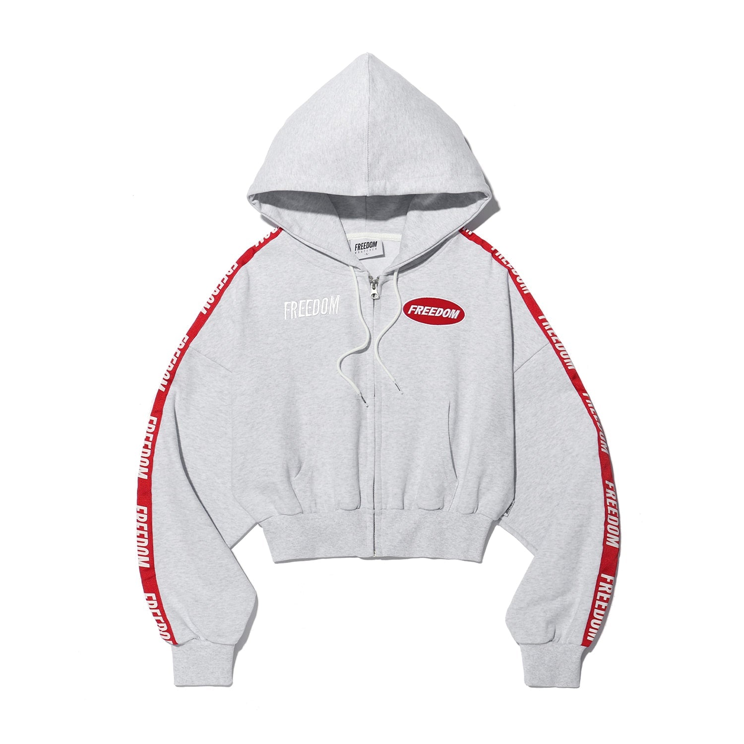 Freedom เสื้อฮู้ดซิปครอปตัวอักษรสำหรับผู้หญิง (สีกรมท่างง)