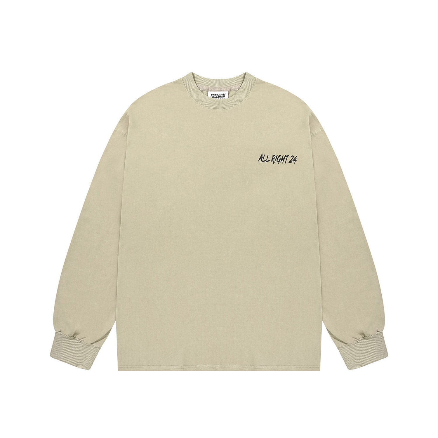 เสื้อยืดแขนยาวพิมพ์ลาย ALLRIGHT ด้านหลัง (สีเบจ)