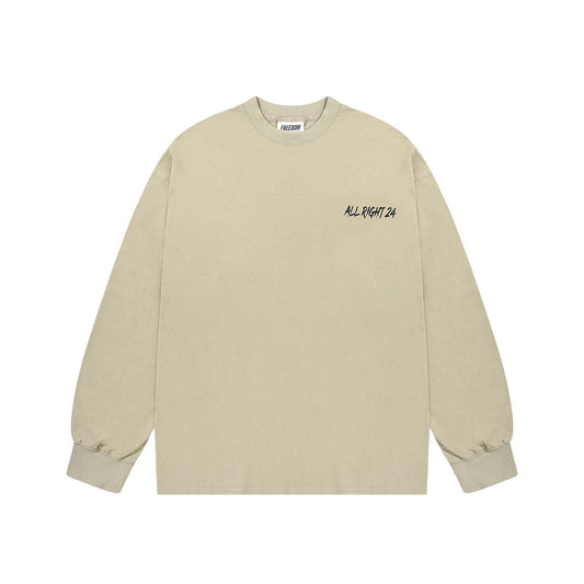 เสื้อยืดแขนยาวพิมพ์ลาย ALLRIGHT ด้านหลัง (สีเบจ)