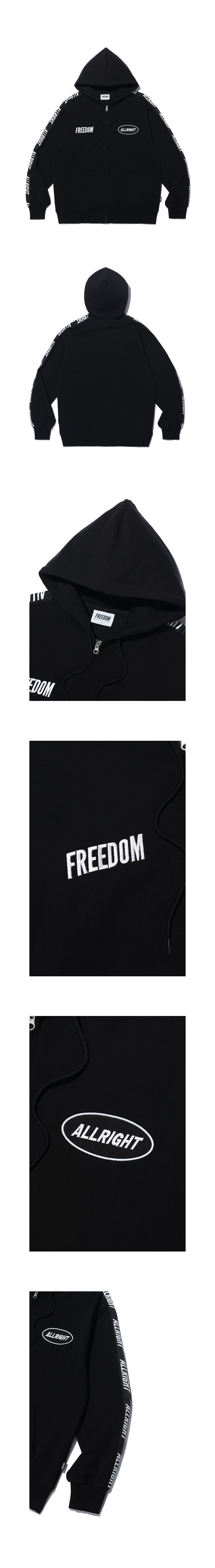 ALLRIGHT Lettering Hood Zip-up (Black) — product detail