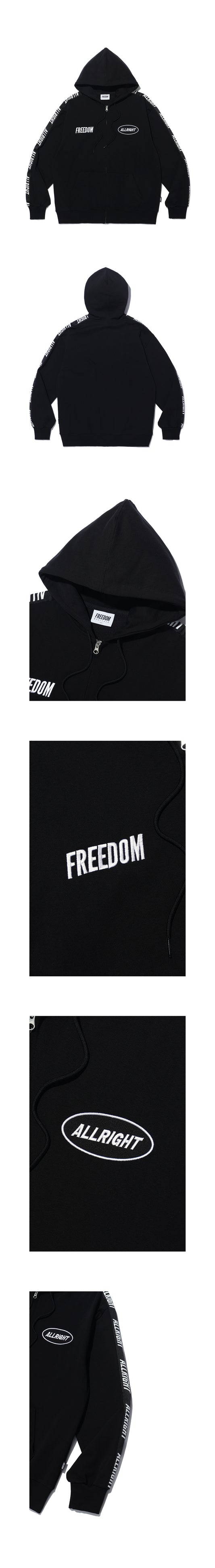 ALLRIGHT Lettering Hood Zip-up (Black) — product detail
