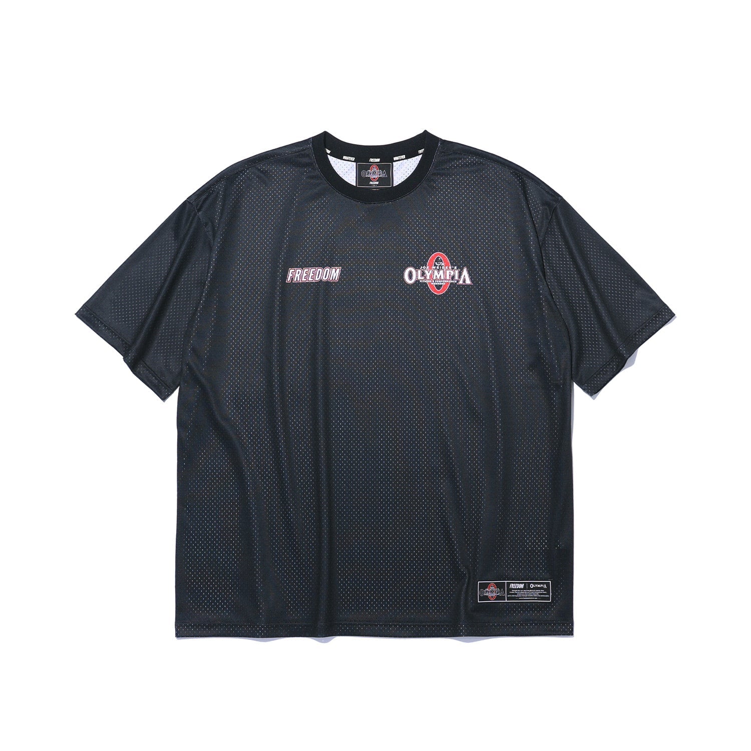 เสื้อยืดแขนสั้นผ้าตาข่ายลายโลโก้ Olympia (สีดำ)