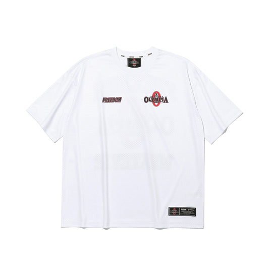 เสื้อยืดคอกลมแขนสั้นผ้าตาข่ายทั้งตัว Olympia Small Logo (สีขาว)