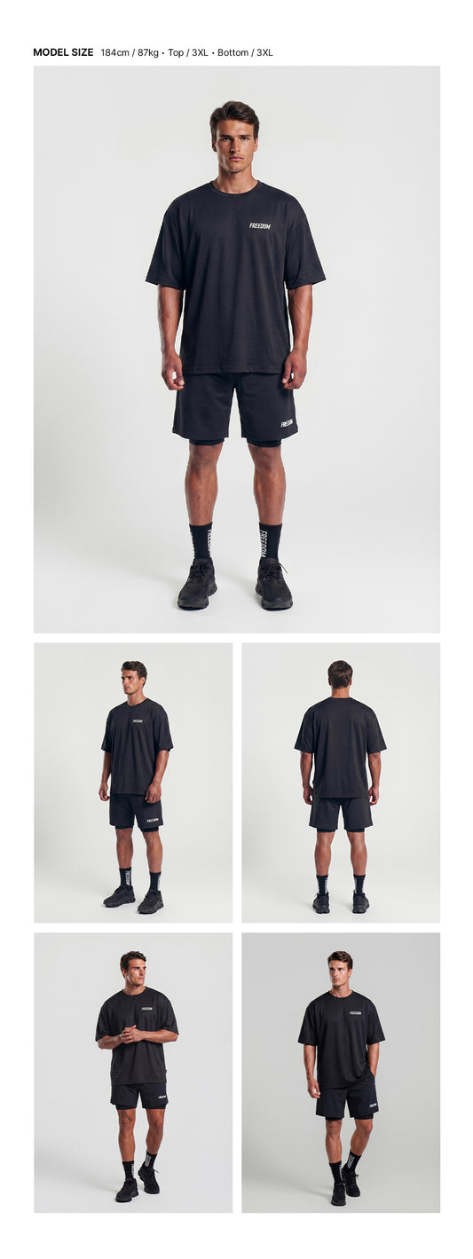 เสื้อยืดทรงโอเวอร์ไซส์เล็กน้อยผ้าตาข่ายระบายอากาศ (สีดำ)
