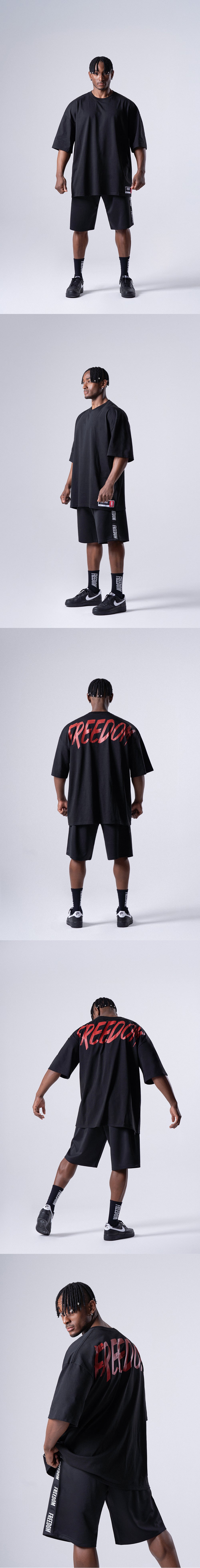 เสื้อยืด FREEDOM Overfit สกรีนหลัง (ดำ/แดง)