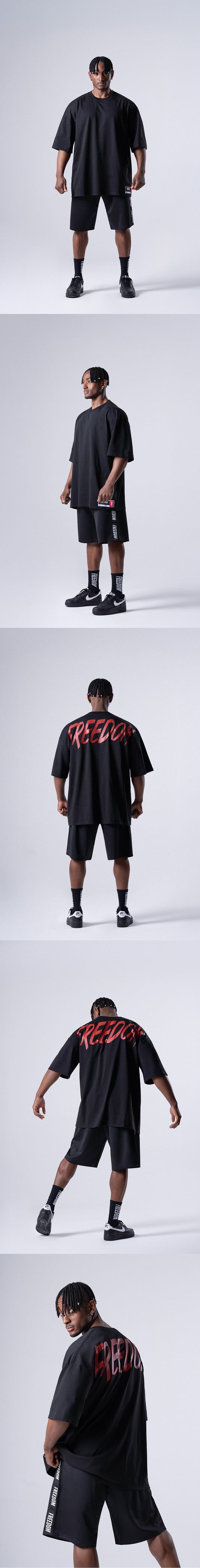 เสื้อยืด FREEDOM Overfit สกรีนหลัง (ดำ/แดง)
