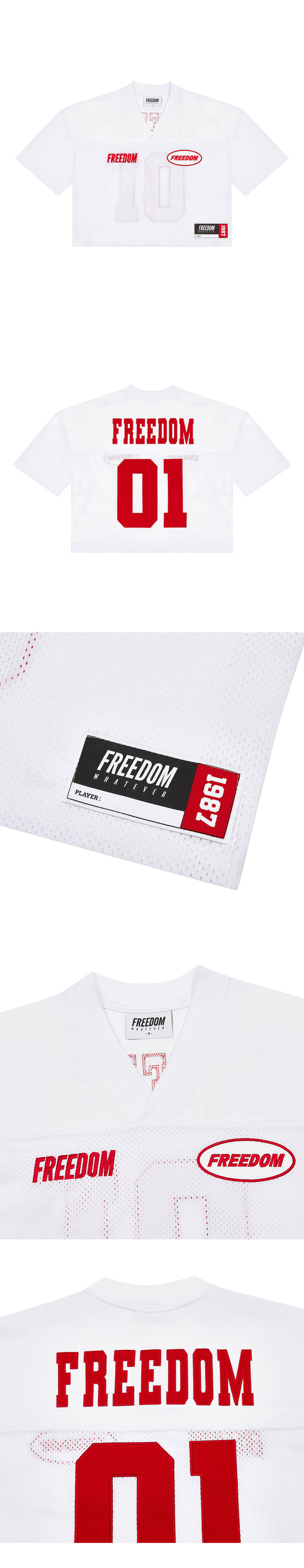 Women's Freedom Crop Rugby Jersey (White/Red) — product detail