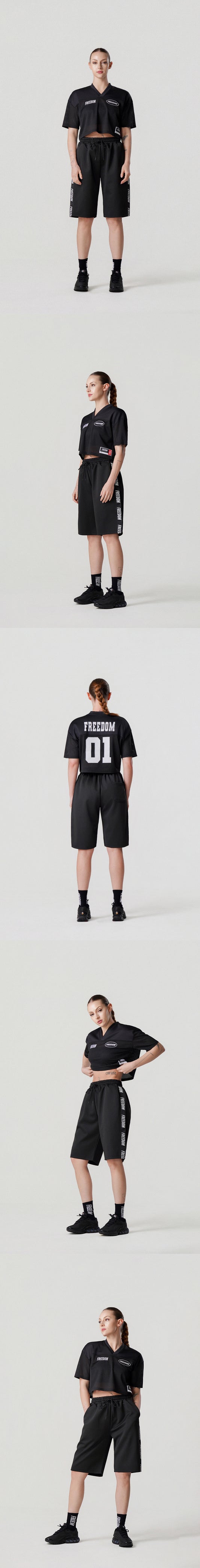 Women's Freedom Crop Rugby Jersey (Black/White) — product detail