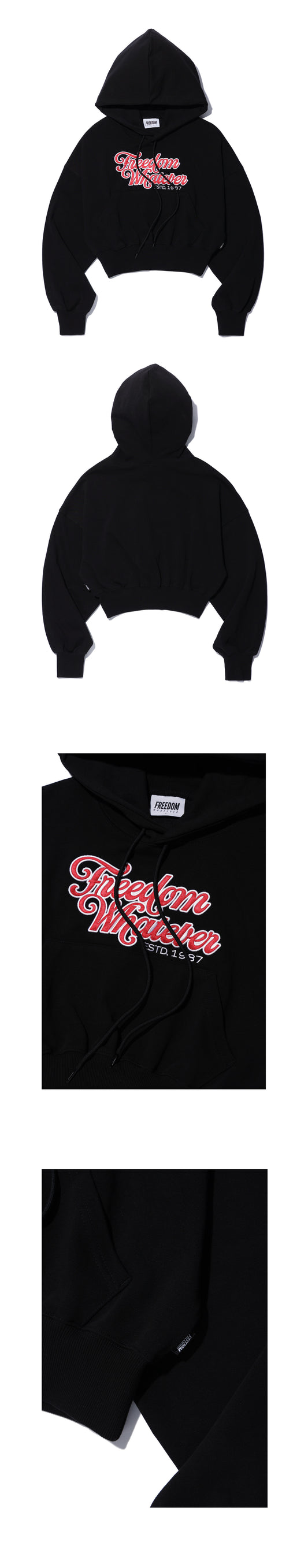 Women's Lettering Applique Crop Hoodie (Black) — product detail