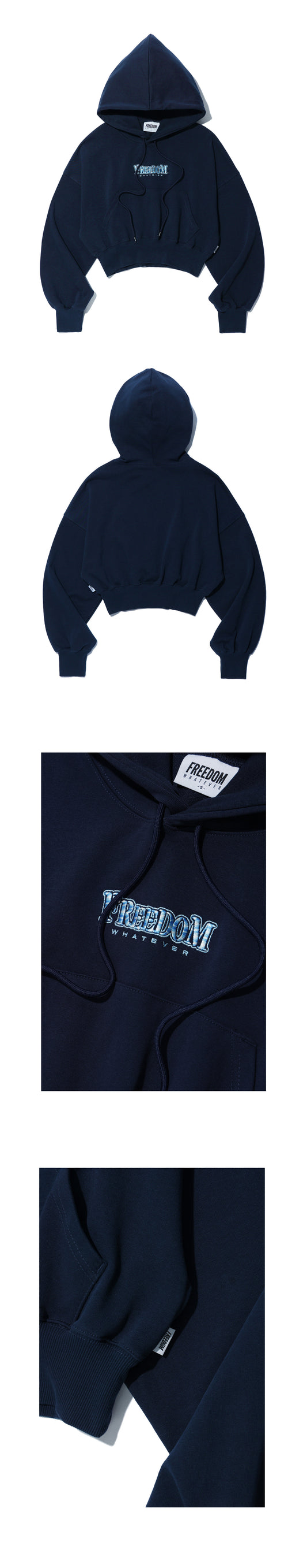 Women's Striped Small Logo Crop Hoodie (Navy) — product detail