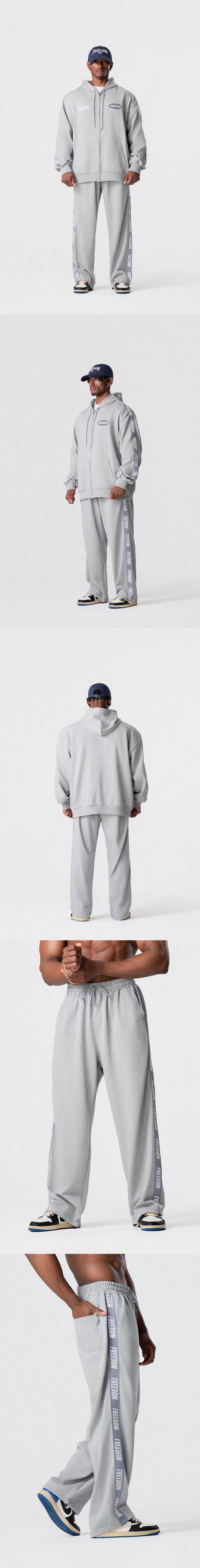 Freedom Lettering Cotton Pants (Grey) — product detail