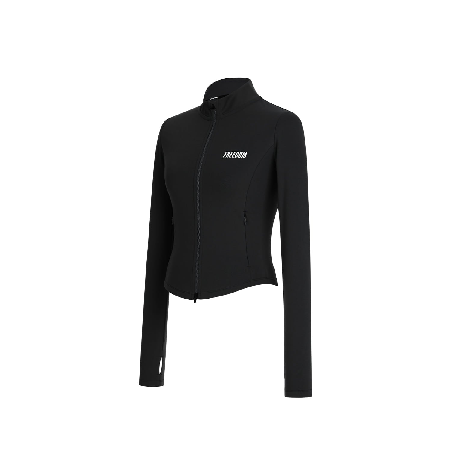 Curved Slim Collar Zip-up (Black)