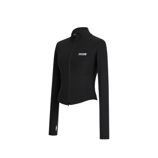 Curved Slim Collar Zip-up (Black)