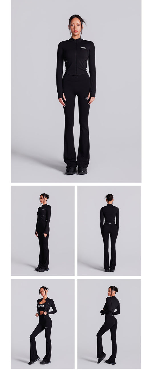 Curved Slim Collar Zip-up (Black)