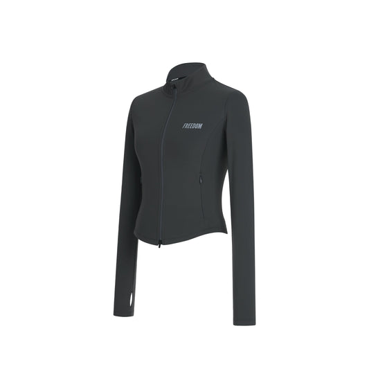 Curved Slim Collar Zip-up (Dark Gray)