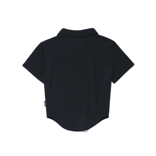 เสื้อเชิ้ตแขนสั้นคอปกปลายมน (สีดำ)