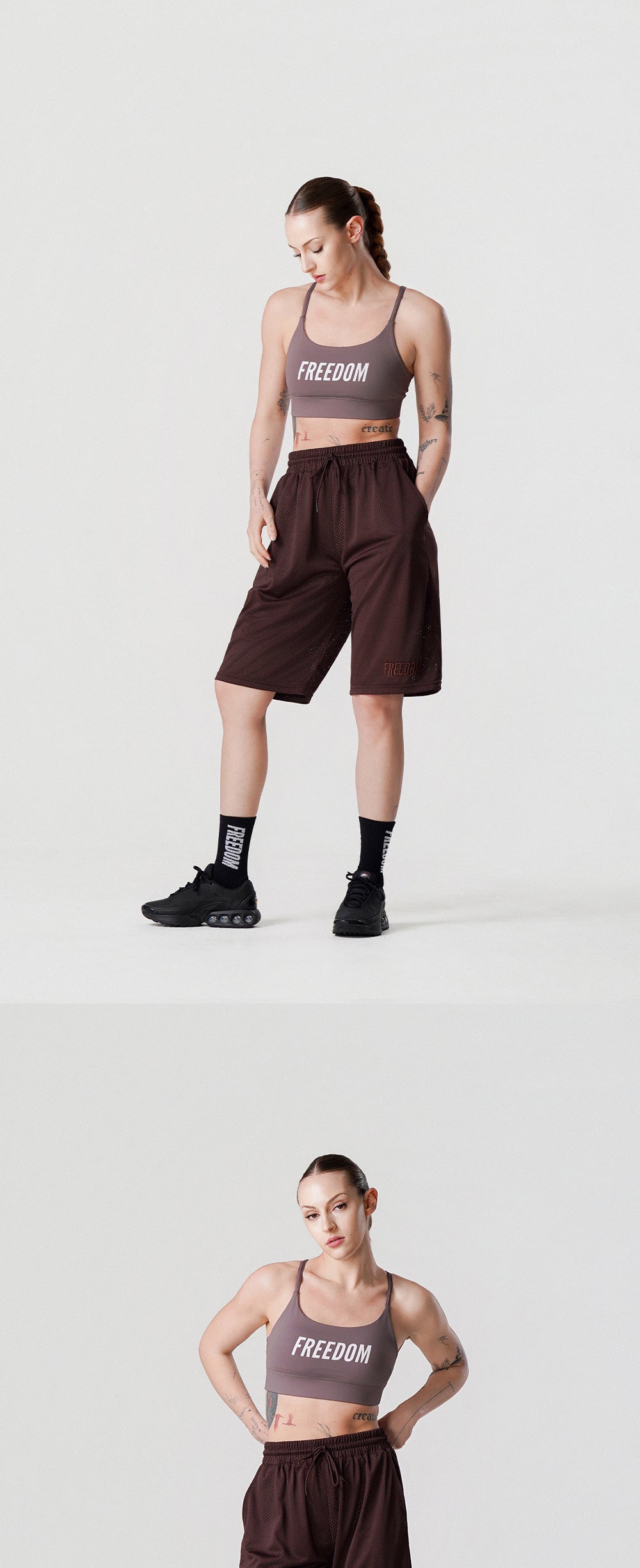 Basic Mesh Bermuda Shorts (Brown) — product detail