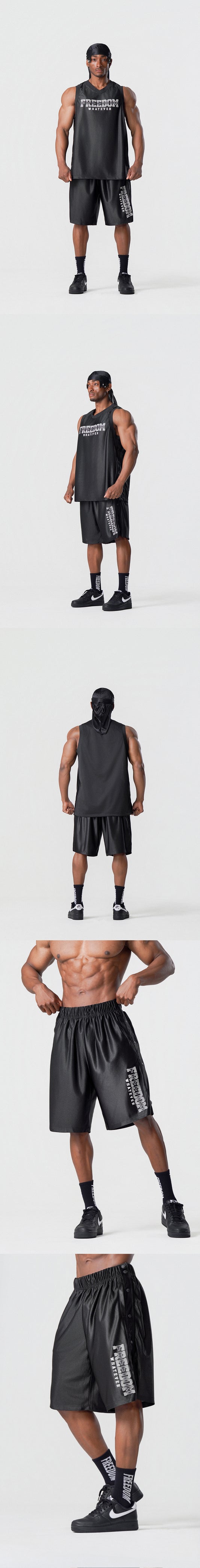 Side Snap Basketball Shorts (Black) — product detail