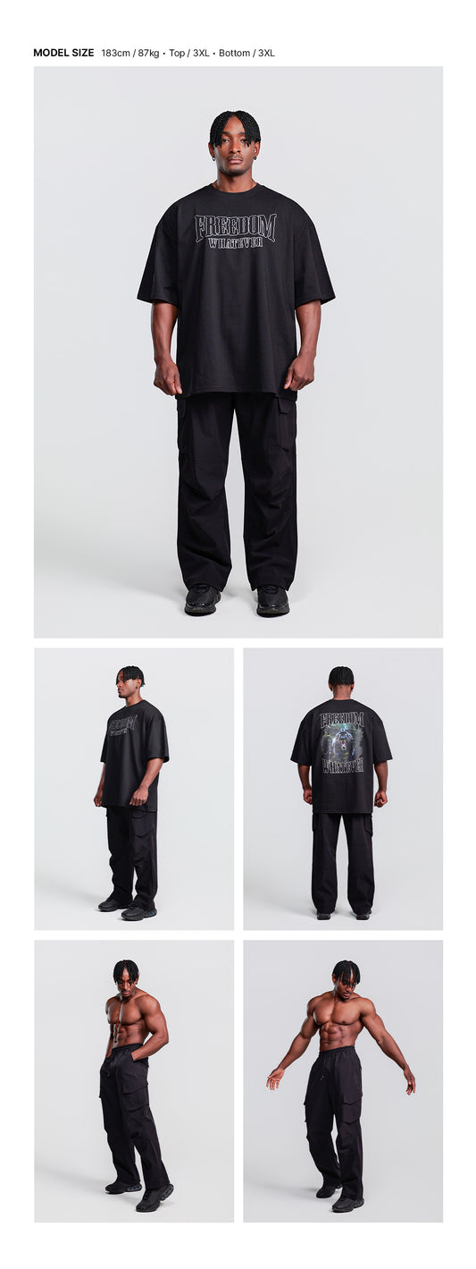 Stretch Parachute Cargo Pants (Black) — model wearing the outfit