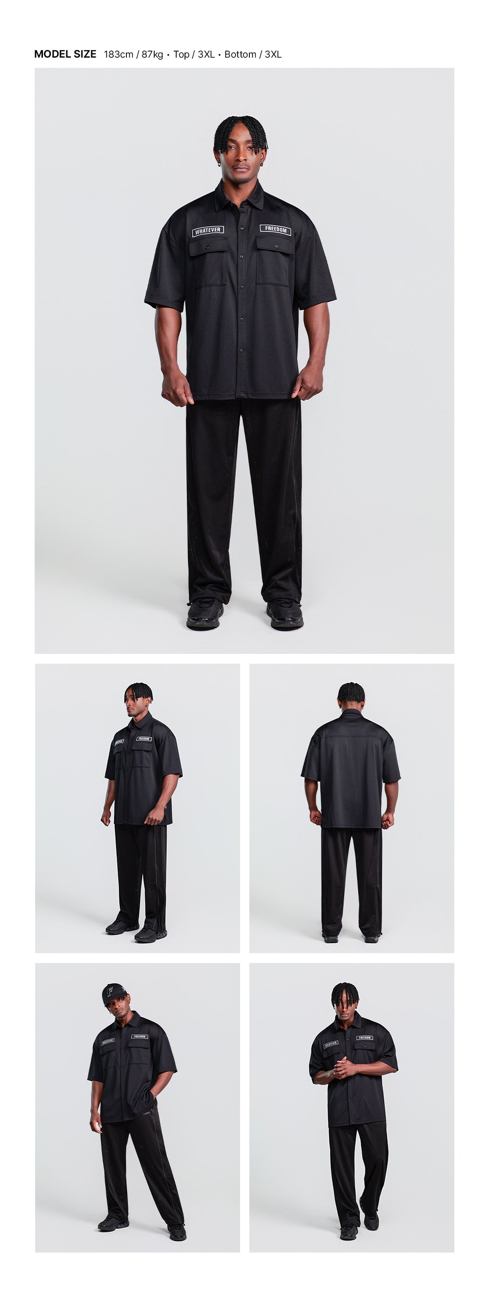 Wappen Mesh Short Sleeve Shirt (Black) — model wearing the outfit