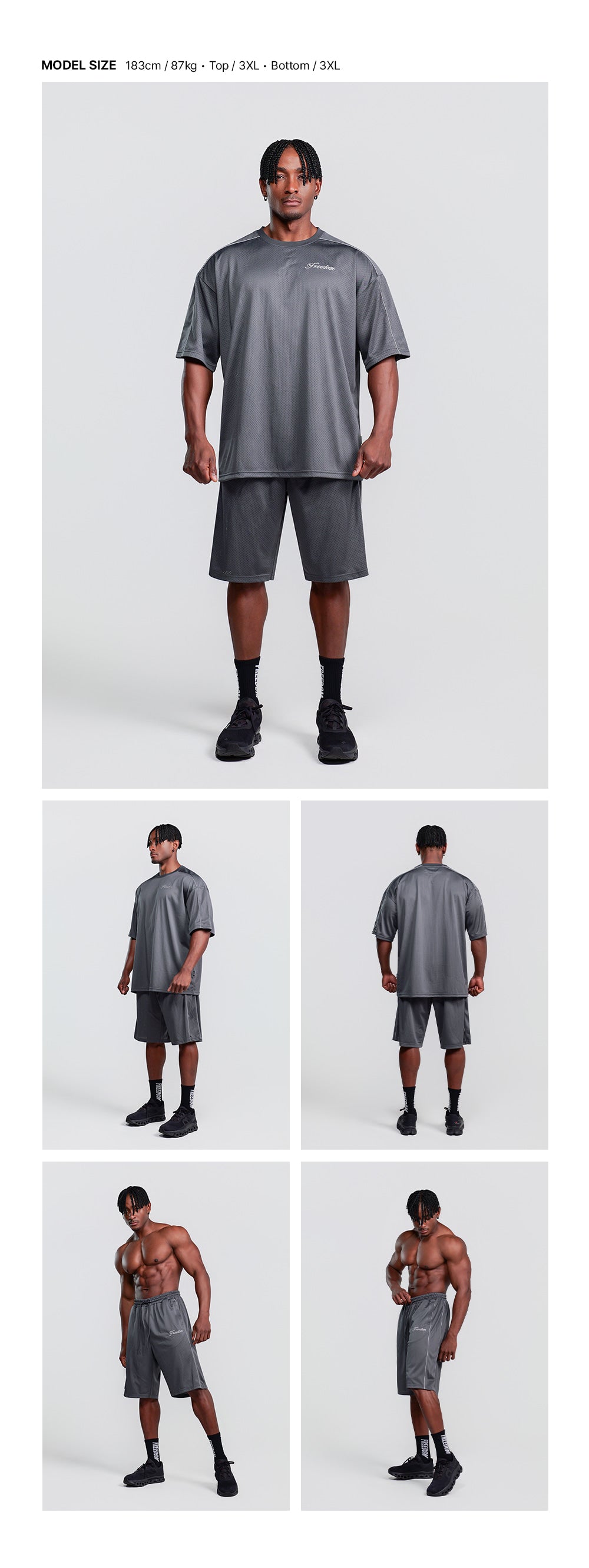 Sideline Mesh Bermuda Shorts (Dark Gray) — model wearing the outfit