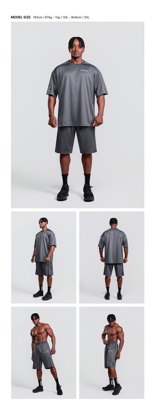 Sideline Mesh Bermuda Shorts (Dark Gray) — model wearing the outfit