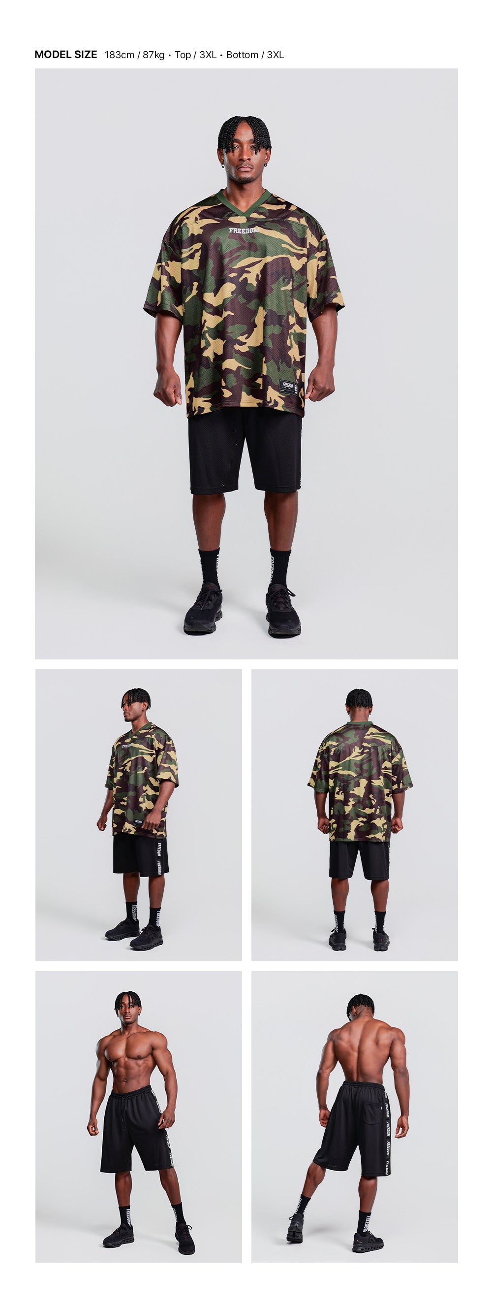 Entire Mesh Lettering Bermuda Shorts (Black) — model wearing the outfit